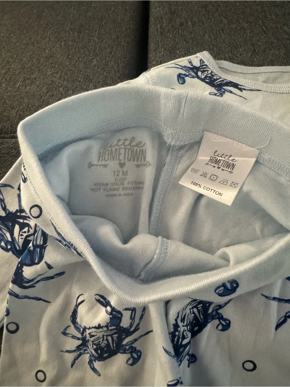 Light Blue Crab Print Kids Pajama Set